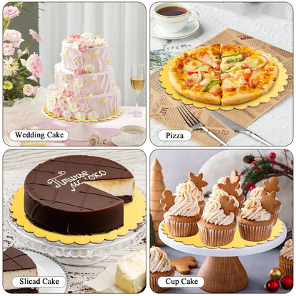 Worldity 30 Pcs Gold Cake Board, Sturdy Greaseproof Cake Circles Plate 8, 10, 12 Inch, Food-Graded Disposable Round Cardboard for Dessert Pizza Party Supplies Pizza Weddings Birthdays