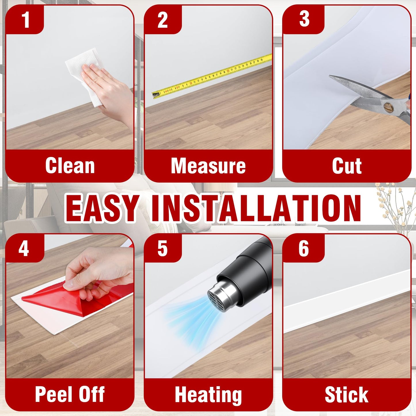 Vinyl Baseboard Molding Trim 4 Inch x 20 Feet Peel and Stick Baseboard Protector Trim Flexible PVC Cove Base Moulding Self-Adhesive Tape for Garage Bathroom Cabinet Floor Walls, White