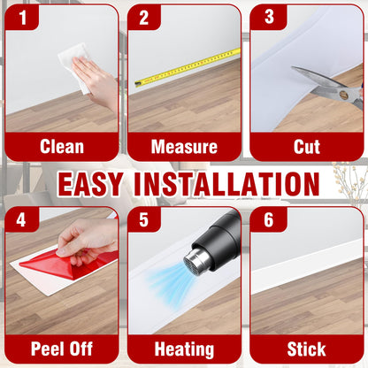 Vinyl Baseboard Molding Trim 4 Inch x 20 Feet Peel and Stick Baseboard Protector Trim Flexible PVC Cove Base Moulding Self-Adhesive Tape for Garage Bathroom Cabinet Floor Walls, White