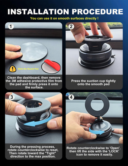 snanlen Upgraded 360° Vacuum Magnetic Phone Holder, Magnetic Car Phone Mount, Hands-Free Suction Cup Phone Holder for Car/Gym/Mirror/Shower, Car Mount Compatible with iPhone 17 Pro Max/Android