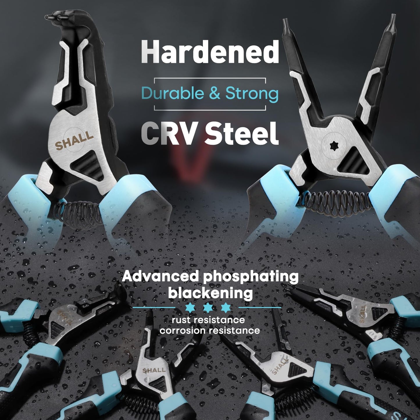 SHALL Snap Ring Pliers Set, 4-Piece Heavy Duty 7" Snap Ring Pliers, Snap Ring Pliers with 5/64" Tip, Inverted Ring Remover Bracket Pliers with Portable Case