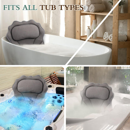 Bath Pillow RUVINCE Ergonomic Luxury Bathtub Pillow with Head,Neck, Shoulder and Back Support, 6D Bath Pillows for tub with 6 Powerful Suction Cups, Fits All Bathtub
