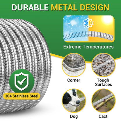 360 GADGET Garden Hose - Short Water Leader Metal Hose 10 FT with Female to Female Fitting, Flexible, Heavy Duty Hose Extension for Outdoor Hose Reel/Dehumidifier/RV、304 Stainless Steel