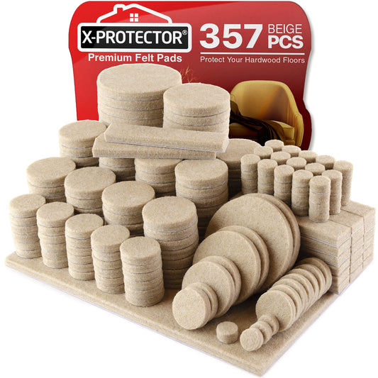 357 pcs Beige Felt Furniture Pads X-Protector! Huge Quantity of Furniture Pads for Hardwood Floors with Many Big Sizes – Your Ideal Wood Floor Protectors for Furniture. Protect Any Type of Hard Floor!
