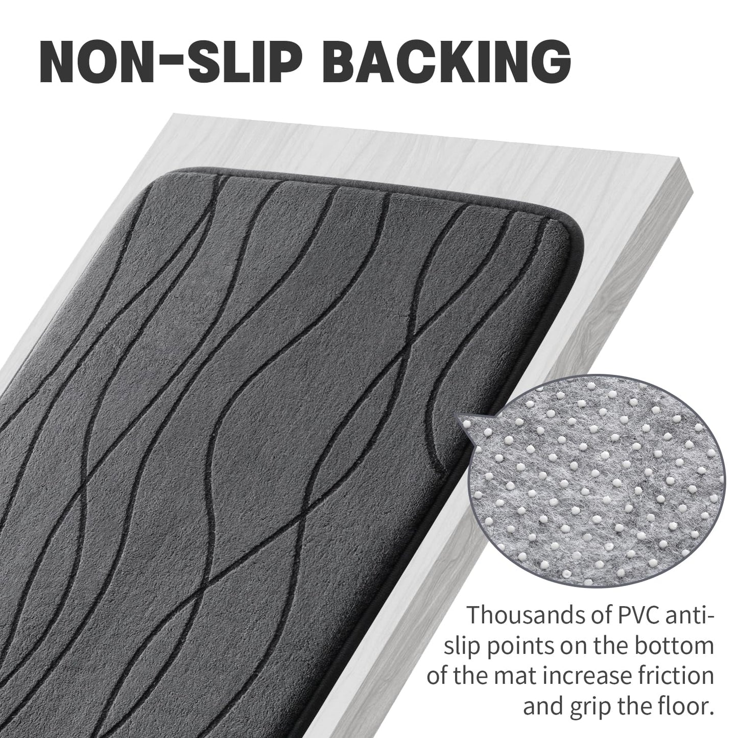 YIHOUSE Memory Foam Grey Bath Mat Set 2 Piece, Ultra Absorbent Bath Mat for Bathroom - Non-Slip Machine Washable & Dry Quickly, 2 Piece Bathroom Mat Set, Dark Grey