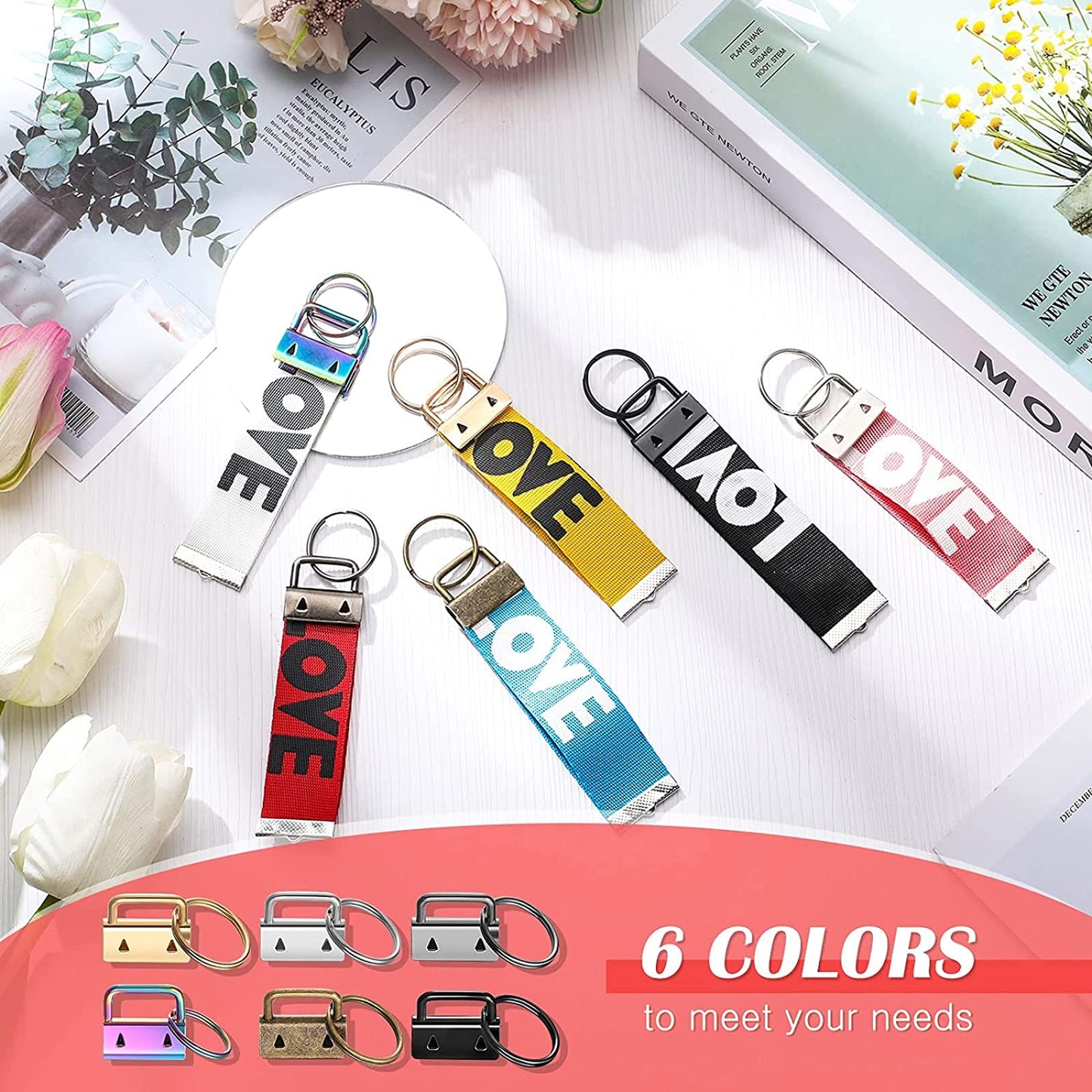 73 Sets 1" 25mm 6 Colors Keychain Fob Hardware and Pliers Tool Set, Lanyard Key Fob With Key Ring Wristlet Clamp Supplies