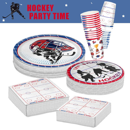 104 PCS Hockey Party Table Supplies Kit Serve 26, Includes Dinner Plates, Dessert Plates, Napkins, Cups for Ice Hockey Birthday Party Sport Events Decorations Favors