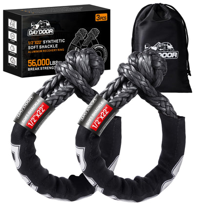 DAYDOOR 56,000 LBS Soft Shackles, 1/2" x 22" (2-Pack) Rope Shackles for Recovery, Winch Accessory for Jeep Wrangler, Bronco, 4Runner, Tacoma, ATV/UTV/Jeeps/SUVs, 4x4 Off-Road(Gray)
