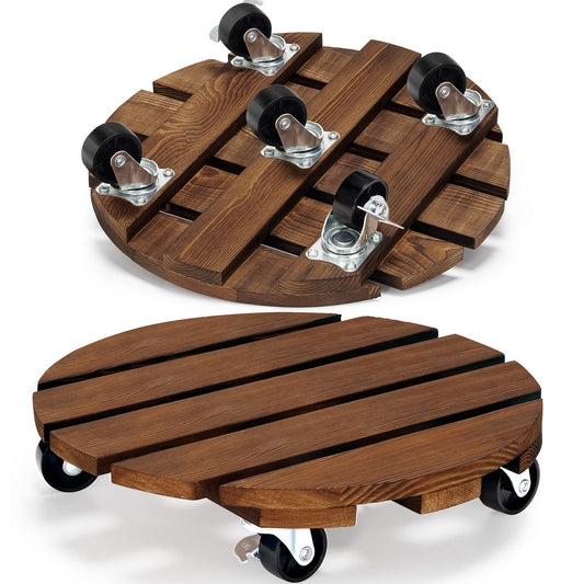 Yangbaga 2pack Plant Caddy 11??Wood Duty Round Plant Roller with 2 360° Lockable Caster Wheels,Indoor Outdoor on Roller Patio/Flower Pot/Succulent Pots