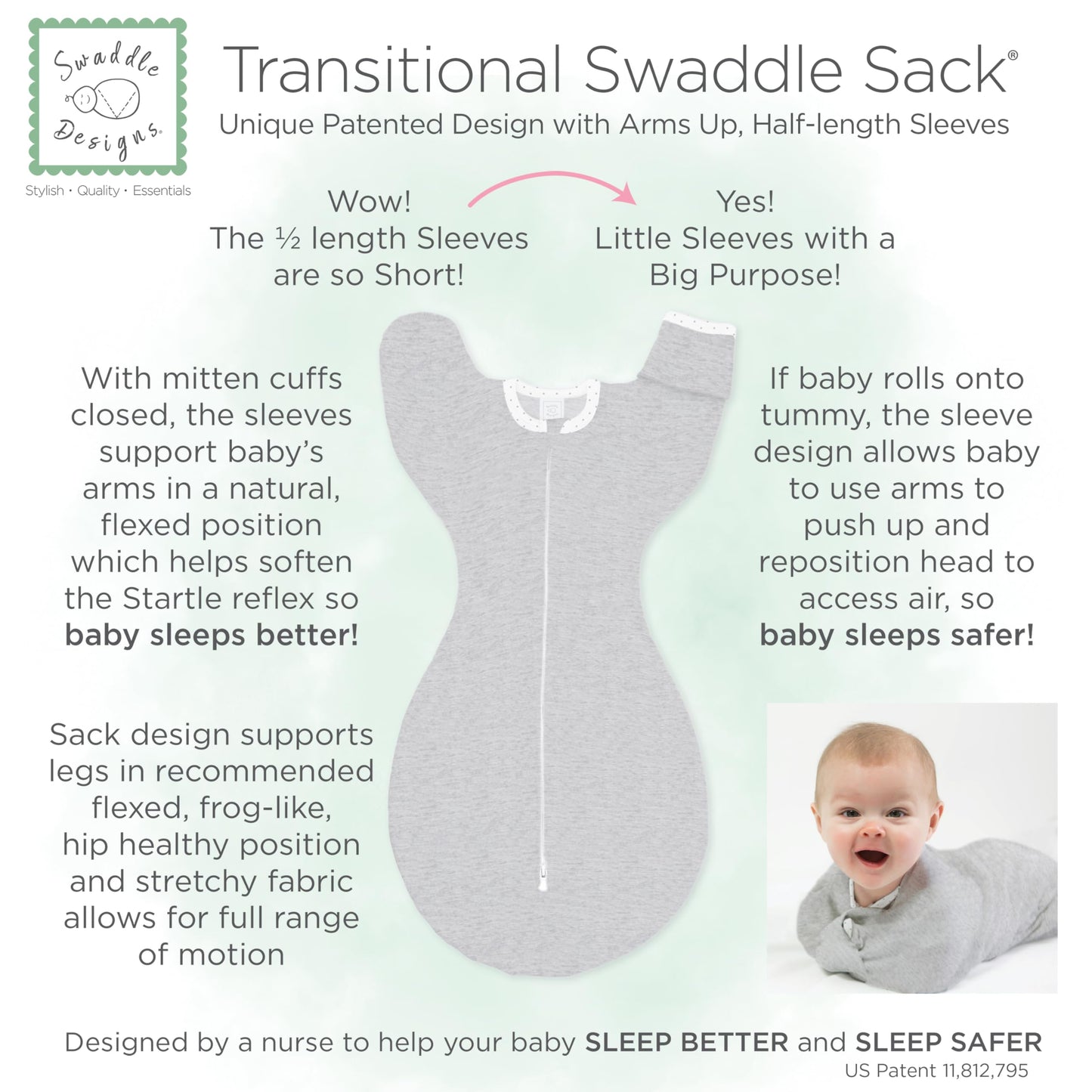 SwaddleDesigns Transitional Swaddle Sack, Arms Up Half-Length Sleeves & Mitten Cuffs, Swaddle for Newborn Transition to Baby Sleep Sack Wearable Blanket, 3-6 Month, 14-21 lb, Heathered Peach Blush