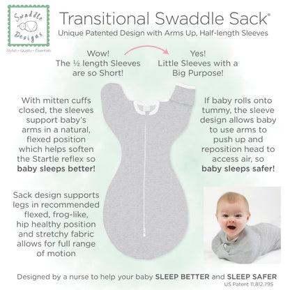 SwaddleDesigns Transitional Swaddle Sack, Arms Up Half-Length Sleeves & Mitten Cuffs, Swaddle for Newborn Transition to Baby Sleep Sack Wearable Blanket, 3-6 Month, 14-21 lb, Heathered Peach Blush