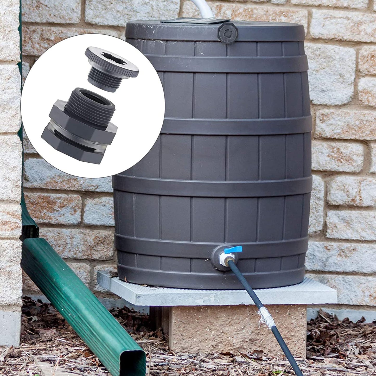 3/4 Inch Female PVC Bulkhead Fitting with Plug and Thick Silicon Seal Gasket, Rain Barrel Connector Kit with Plugs for Rain Barrels, Aquariums, Water Tanks, Tubs, Pools (4 Pack)