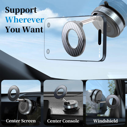 PlusAcc Vacuum Magnetic Car Phone Holder - Suction Cup Phone Mount 360° Rotatable Foldable Portable Strong Magnet Stand for iPhone 16/15/14/13 & Samsung in Gym, Mirror,Smooth Surface, All Vehicles