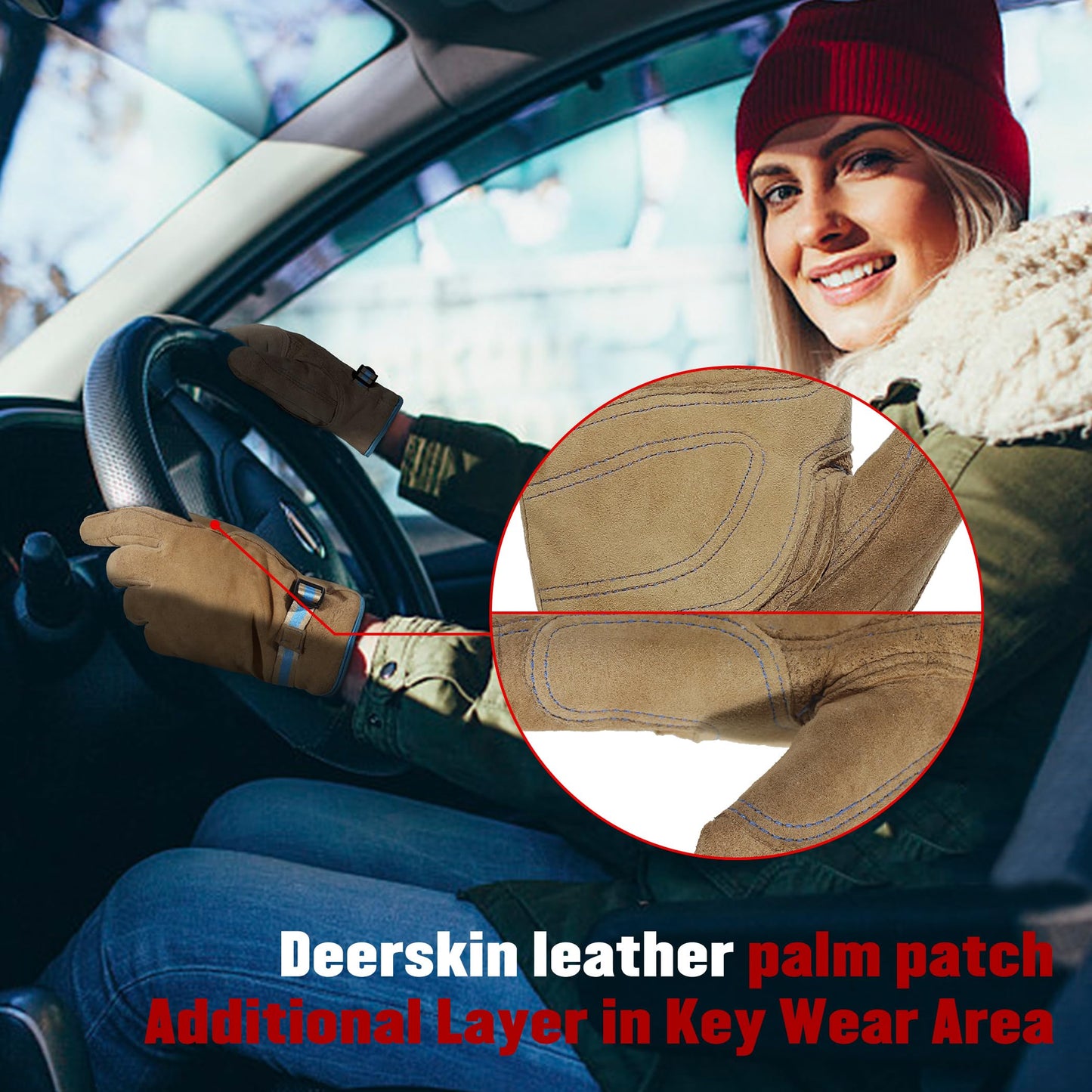 HANDLANDY Winter Work Gloves for Men Women, Water Repellent Cold Weather Insulated Genuine Leather Work Gloves (Coffee, Medium)