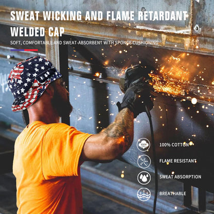 TRQWH 100% Cotton Welding Caps for Men, 3 Pcs Mesh Inside Sweat Absorption Flame Resistant Protective Welders Cap with Elastic Welding Helmet