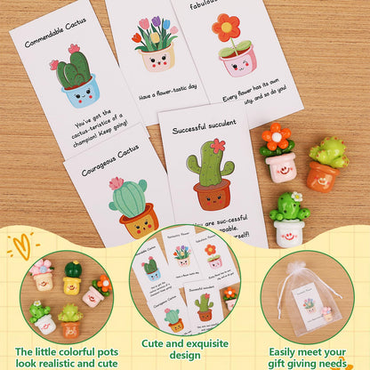 60 Sets Employee Appreciation Gifts Bulk for Coworkers Resin Flower Pot Inspirational Cards Commendable Cactus Flower Succulent Thank You Gift for Coworkers Employee Team Teacher Office Appreciation