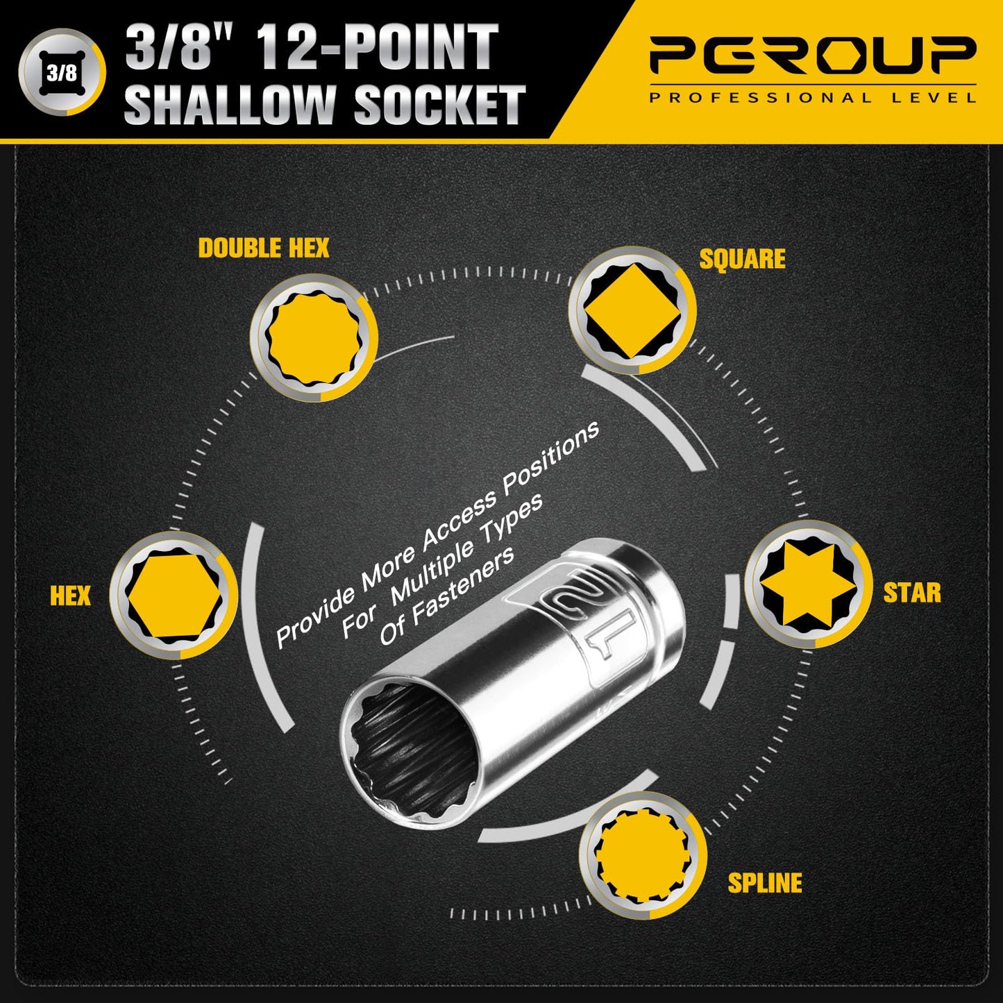 3/8 Inch Drive Socket Set - 10 Piece Metric 12-Point Shallow Socket Set (10mm, 11mm, 12mm, 13mm, 14mm, 15mm, 16mm, 17mm, 19mm, 22mm), Chrome Vanadium Steel