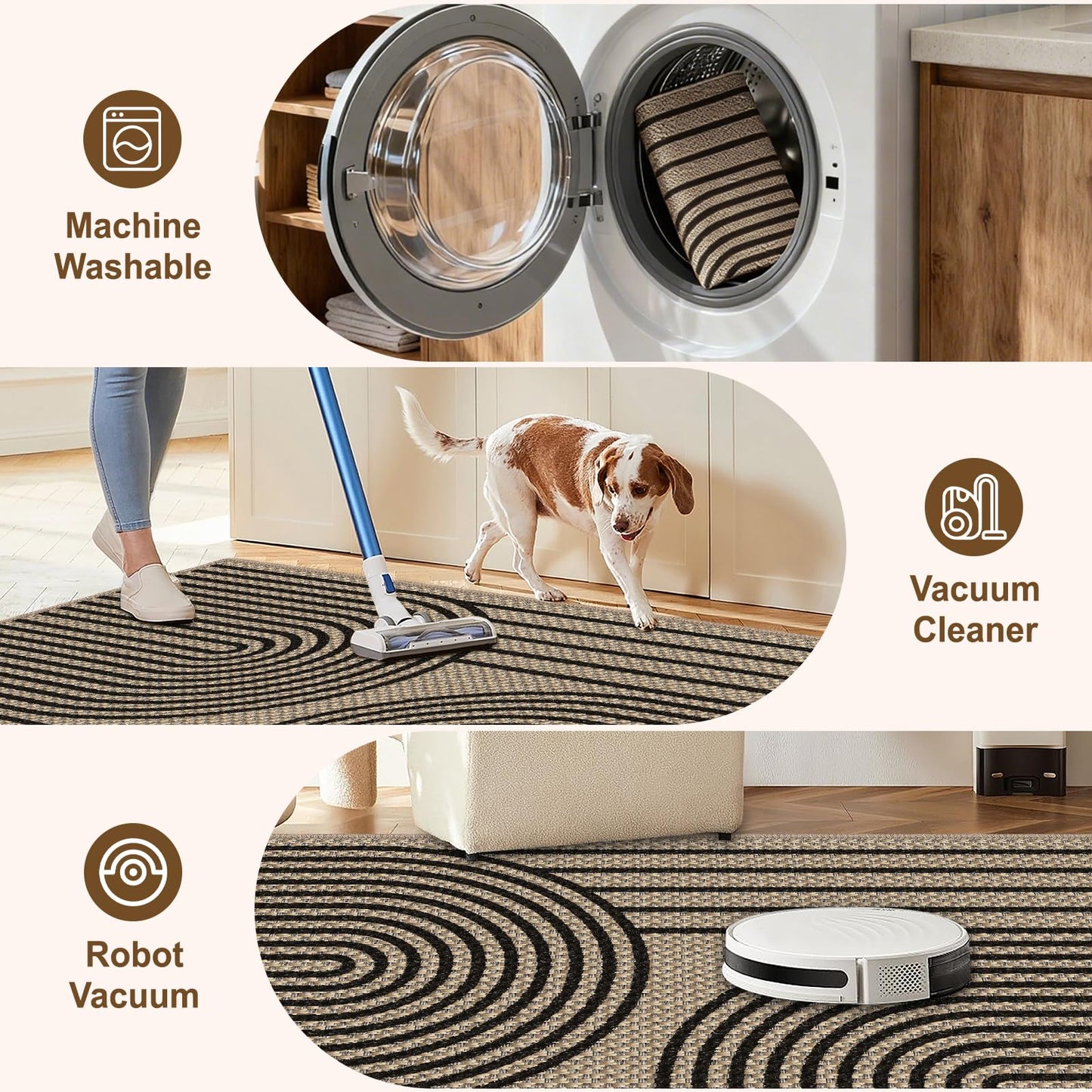 VSIWB Door Mat Entrance 2'x3', Easy Jute Area Rug, Non-Slip Absorbent Dirt Resist Front Back Door Mat, Easy Clean Washable Low-Profile Doormat for Entryway, Front Door, Inside Entrance,Kitchen, Black
