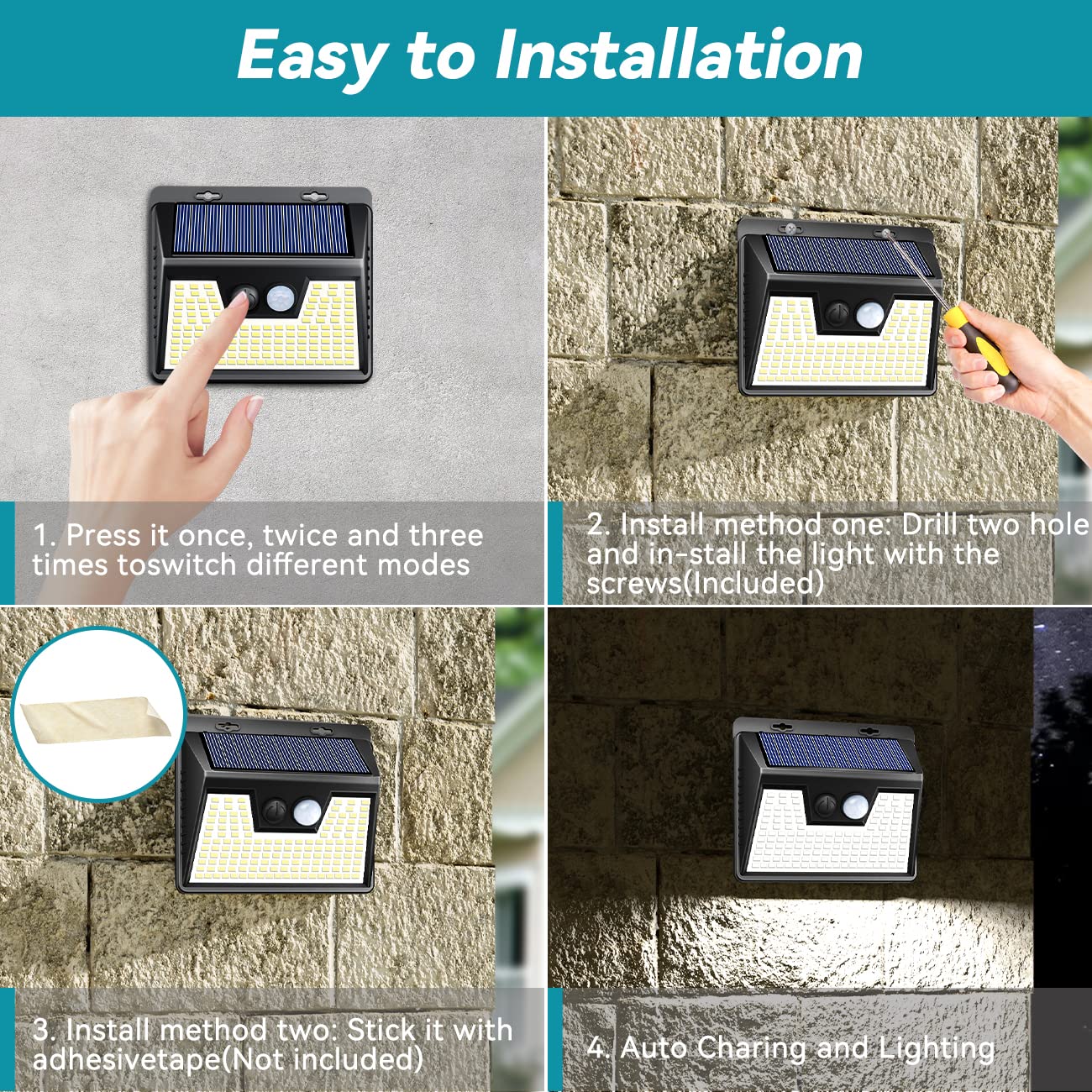 Solar Lights Outdoor Waterproof, [2 Pack/140 LED] kolpop Solar Motion Sensor Light Outdoor Wireless, 3 Modes Led Solar Lights Outdoor, IP65 Solar Security Lights for Fence Garden Yard Deck Garage