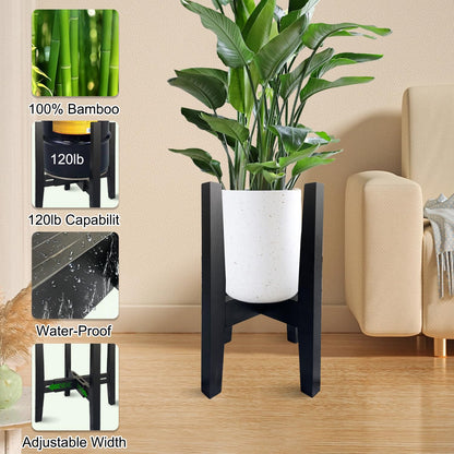 Adjustable Plant Stand Indoor Bamboo Mid Century Modern Plants Stand Corner Plants Flower Holders Single Floor Plant Stands- 8.2-11.8 in (Pot & Plant Not Included) (Black, 8.2-11.8in)