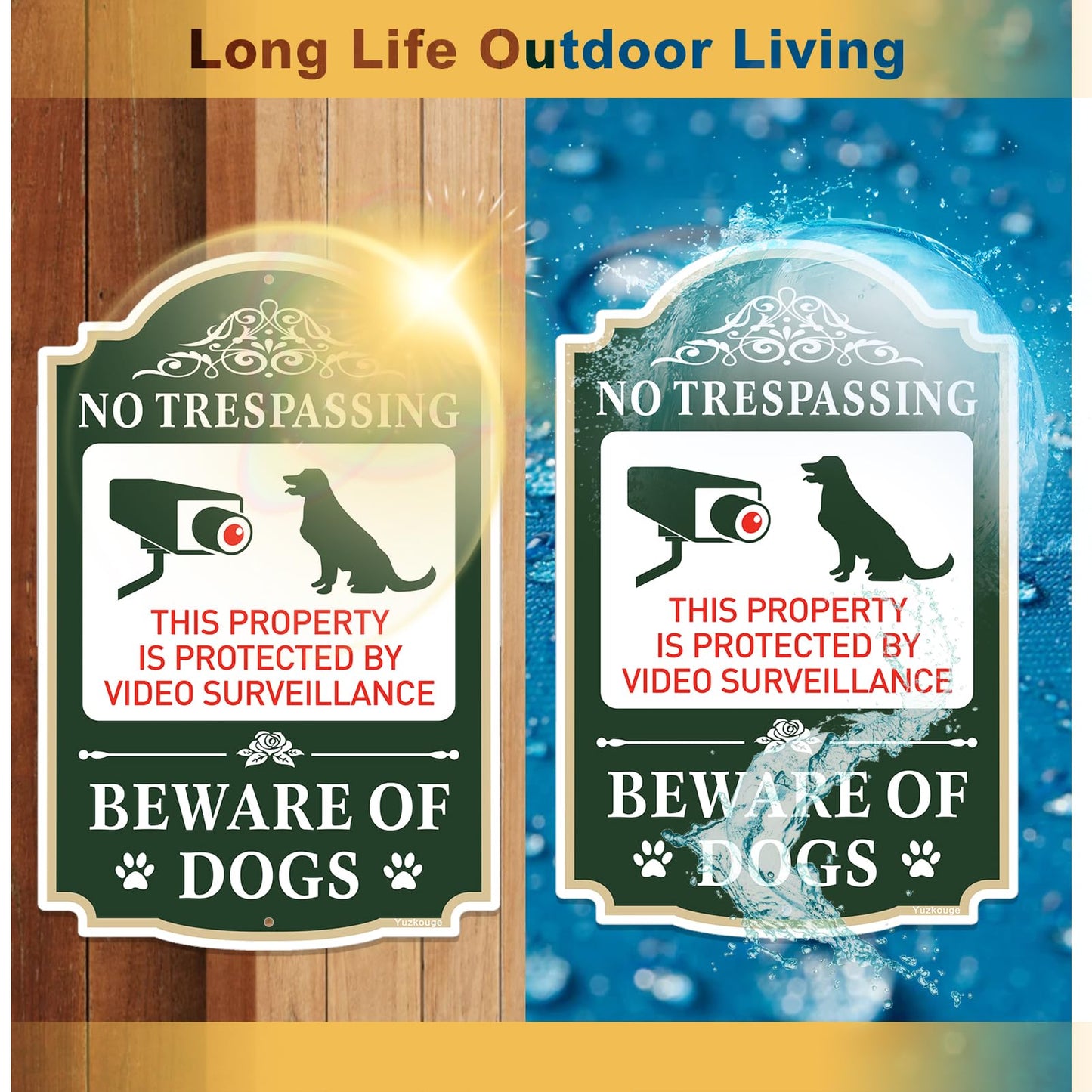 Yuzkouge No Trespassing Beware of Dogs Sign - 2 Pack, 12” x 8” Rust Free Aluminum Private Property Sign, Weatherproof, Fade Resistant, Easy Mounting.