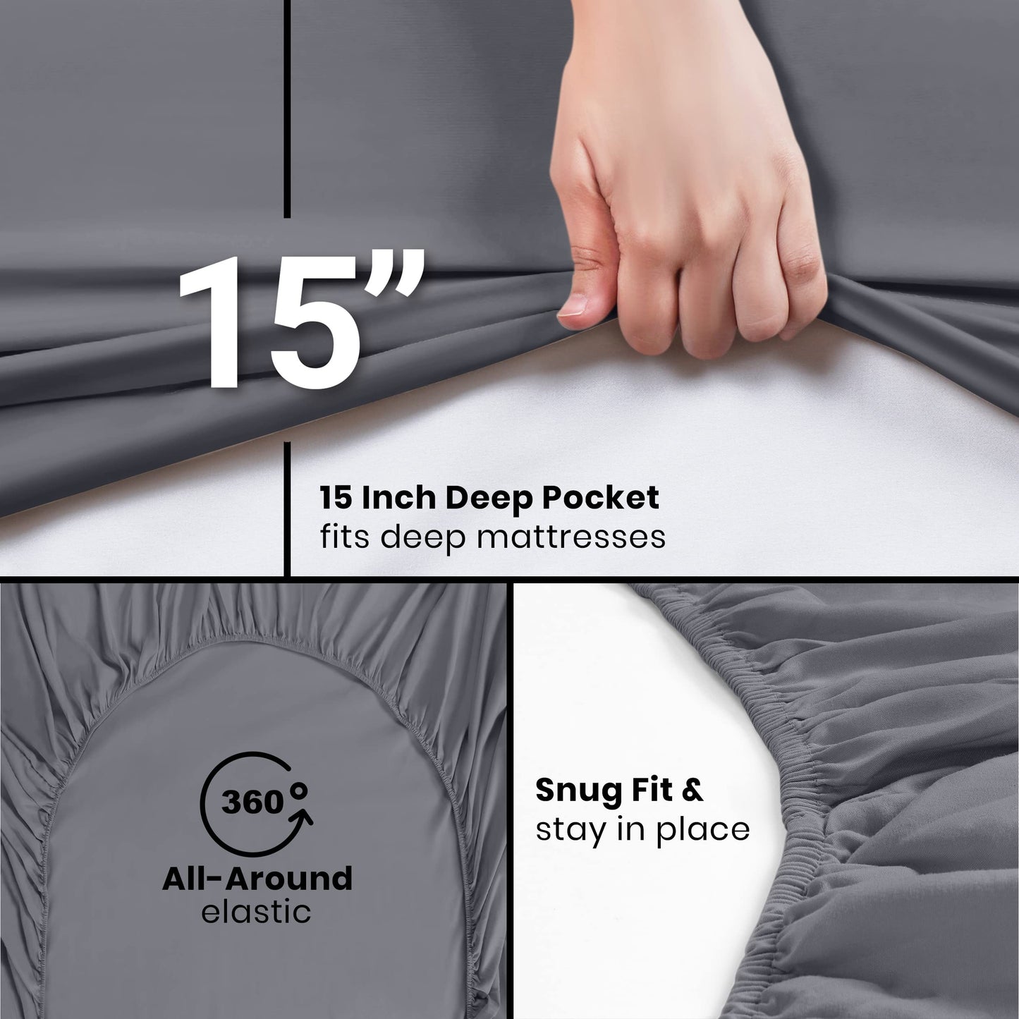 Utopia Bedding Full/Double Fitted Sheet - Pack of 2 Bottom Sheets - Soft Brushed Microfiber - Deep Pockets, Shrinkage & Fade Resistant - Easy Care (Full, Grey)
