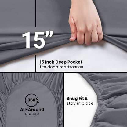 Utopia Bedding Full/Double Fitted Sheet - Pack of 2 Bottom Sheets - Soft Brushed Microfiber - Deep Pockets, Shrinkage & Fade Resistant - Easy Care (Full, Grey)