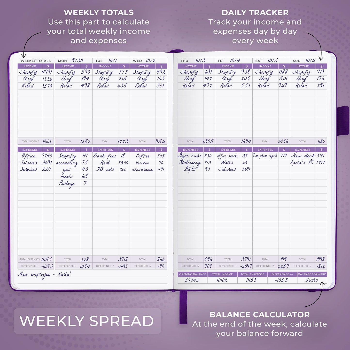 Clever Fox Income & Expense Tracker – Accounting & Bookkeeping Ledger Book for Small Business – Income & Expense Record Notebook with Receipt Pocket – Undated, A5, 5.8″ x 8.3″, Hardcover (Purple)