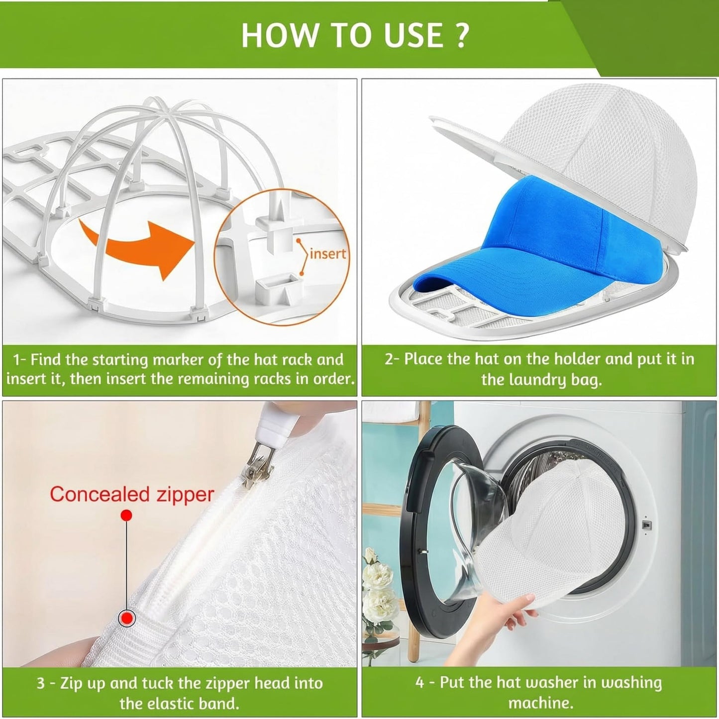 2 Pack Hat Washer Cage Hat Cleaner Hat Washer for Baseball Caps for Washing Machine or Dishwasher for Flat & Curved Hats… White