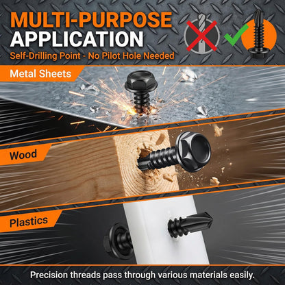 #14 x 1 Hex Washer Head Self Drilling Screws Black Oxidized, 410 Stainless Steel, 50 PCS