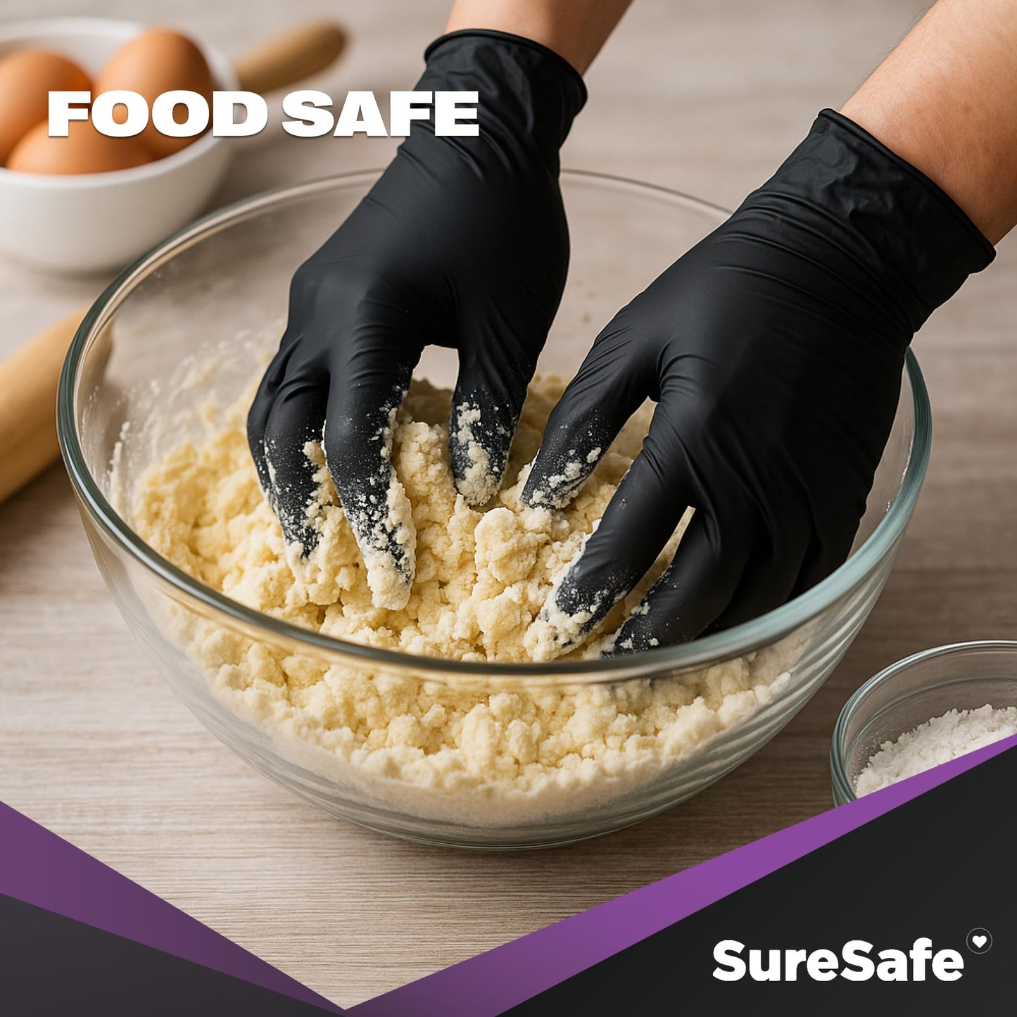 [200 Pack] SURESAFE 4 Mil XL Black Nitrile Gloves,Powder & Latex Free, Textured Fingertips, Tear Resistant, For Cooking, Food Prep, Work, Tattoo, Food Prep Gloves
