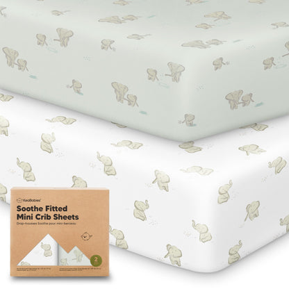 2-Pack Mini Crib Sheets Fitted - Pack N Play Sheets for Pack and Play Mattress, Organic Cotton, Soft & Breathable Jersey Playard Bedding, Neutral Mini Toddler Bed Cover for Boys, Girls (Elly)