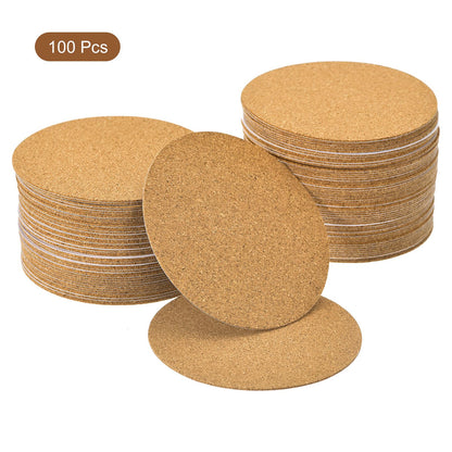 uxcell 100 Pcs Self-Adhesive Cork Round, 3" x 3" Cork Tiles Backing Sheets Cork Coasters for DIY Crafts, Brown