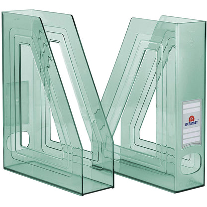 Acrimet Magazine File Holder – Vertical Rack for Documents, Folders and Mail, Durable Plastic Desk Organizer for Office & Home, Clear Green (2 Pack)