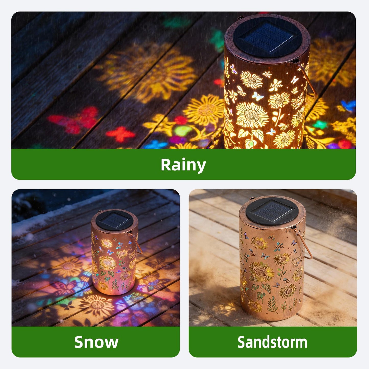 UZIMOO Solar Sunflower Lanterns Outdoor, Waterproof Hanging Lantern Lights, Hollowed-Out Metal Decor Lantern, Multicoloured LED Garden Decoration Light for Patio, Yard, Pathway, Landscape, Lawn