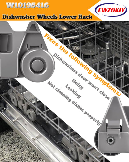 4 Pack W10195416 Dishwasher Wheels Lower Rack Replacement for KitchenAi-d Whirlpoo-l Mayta-g Kenmor-e Dishwasher Parts,Rust-Resistant Upgraded Design | Fits AP5983730 W10195420 PS11722152