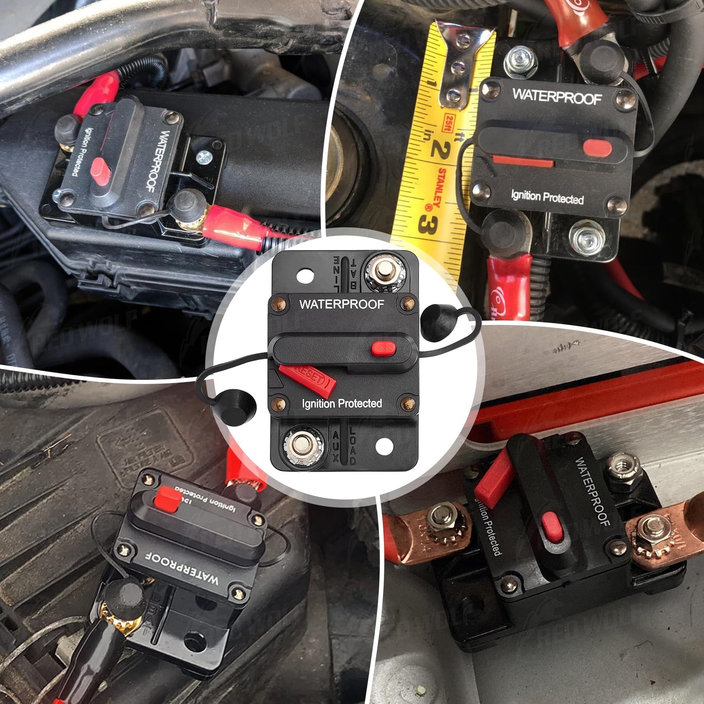 RED WOLF 300A Circuit Breaker Fuse Holder 3/8" Screw Studs w/Manual Reset Switch DC 12-24V for Boat Trolling Motor Marine ATV Trailer Vehicles Stereo Audio Electronic Battery Solar System