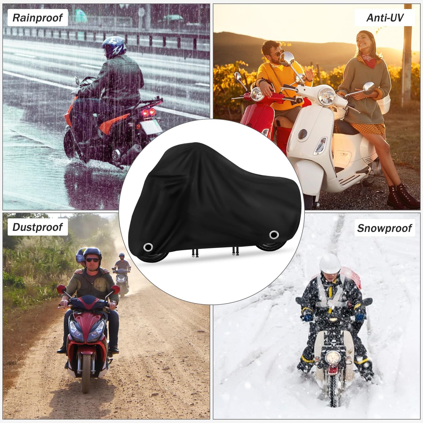 XYZCTEM Scooter Cover,Waterproof Moped Cover, for Vespa Cover Outdoor Protection Against Water, UV, Wind. Black, 72" L