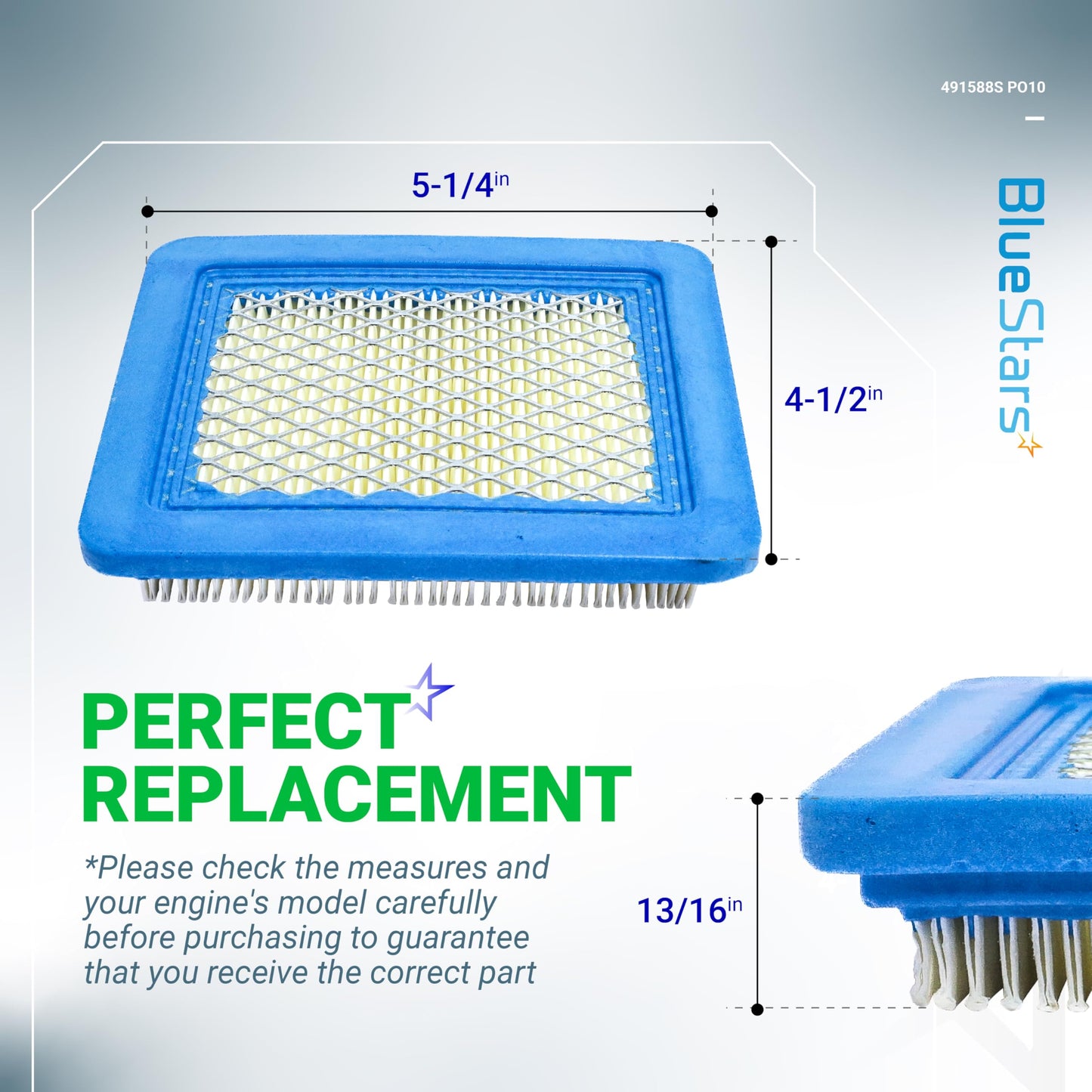 BlueStars 10 packs 491588S Air Filter - For 491588 399959 625-675 Troy-Bilt TB110 TB230 TB210 725ex 675ex 625e 625-675 Toro 20332 Craftsman 33644 Push Lawn Mower Flat Air Cleaner Cartridge 3.5-6.5 HP