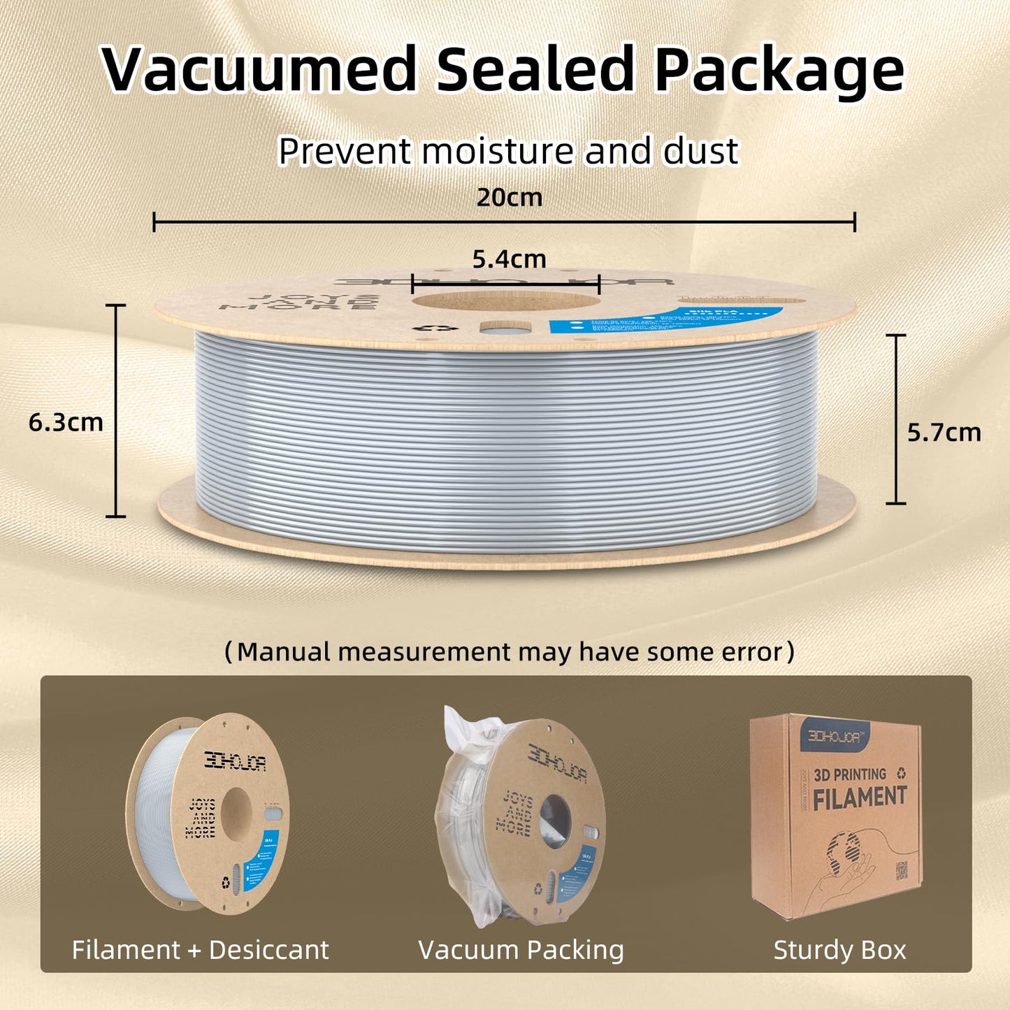 3DHoJor Silk PLA Filament 1.75mm, PLA Filament 1.75mm Silk Shiny 3D Printer Filament, 1kg Cardboard Spool (2.2lbs), Dimensional Accuracy +/- 0.03 mm, Fit Most FDM Printer(Metal Silver)