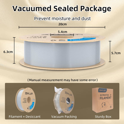 3DHoJor Silk PLA Filament 1.75mm, PLA Filament 1.75mm Silk Shiny 3D Printer Filament, 1kg Cardboard Spool (2.2lbs), Dimensional Accuracy +/- 0.03 mm, Fit Most FDM Printer(Metal Silver)
