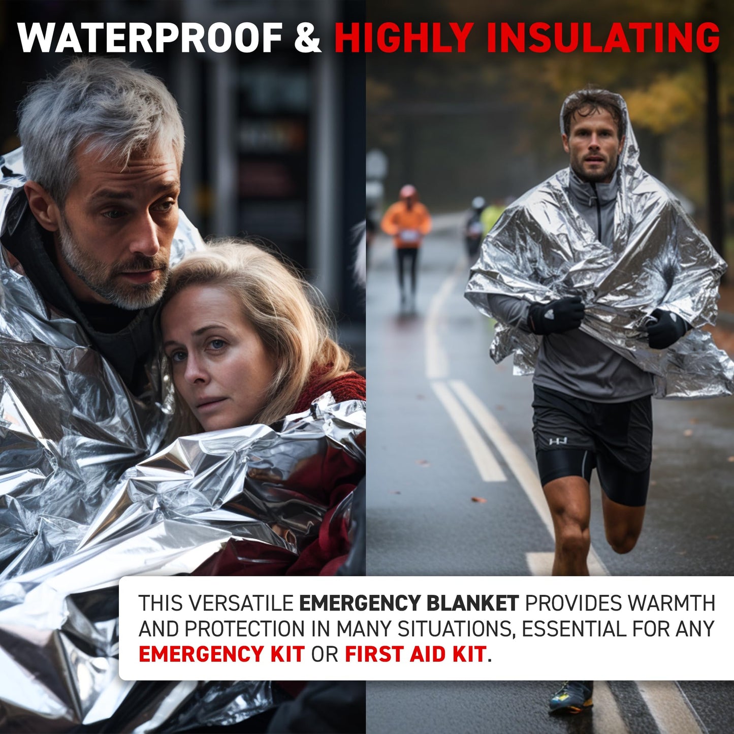 72 HRS (Pack of 12) MIL-SPEC 137 × 224 cm Emergency Blanket-Mylar Blanket, Thermal Blanket Emergency, Waterproof, Retains 90% Body Heat for Winter Camping, Hiking, First Aid, Extreme Weather