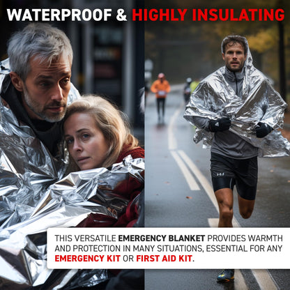 72 HRS (Pack of 12) MIL-SPEC 137 × 224 cm Emergency Blanket-Mylar Blanket, Thermal Blanket Emergency, Waterproof, Retains 90% Body Heat for Winter Camping, Hiking, First Aid, Extreme Weather