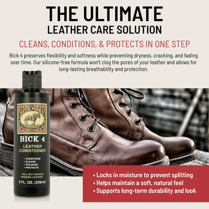 Bickmore Bick 4 Leather Conditioner 8 oz - Best Since 1882 - Cleaner & Conditioner - Restore Polish & Protect All Smooth Finished Leathers