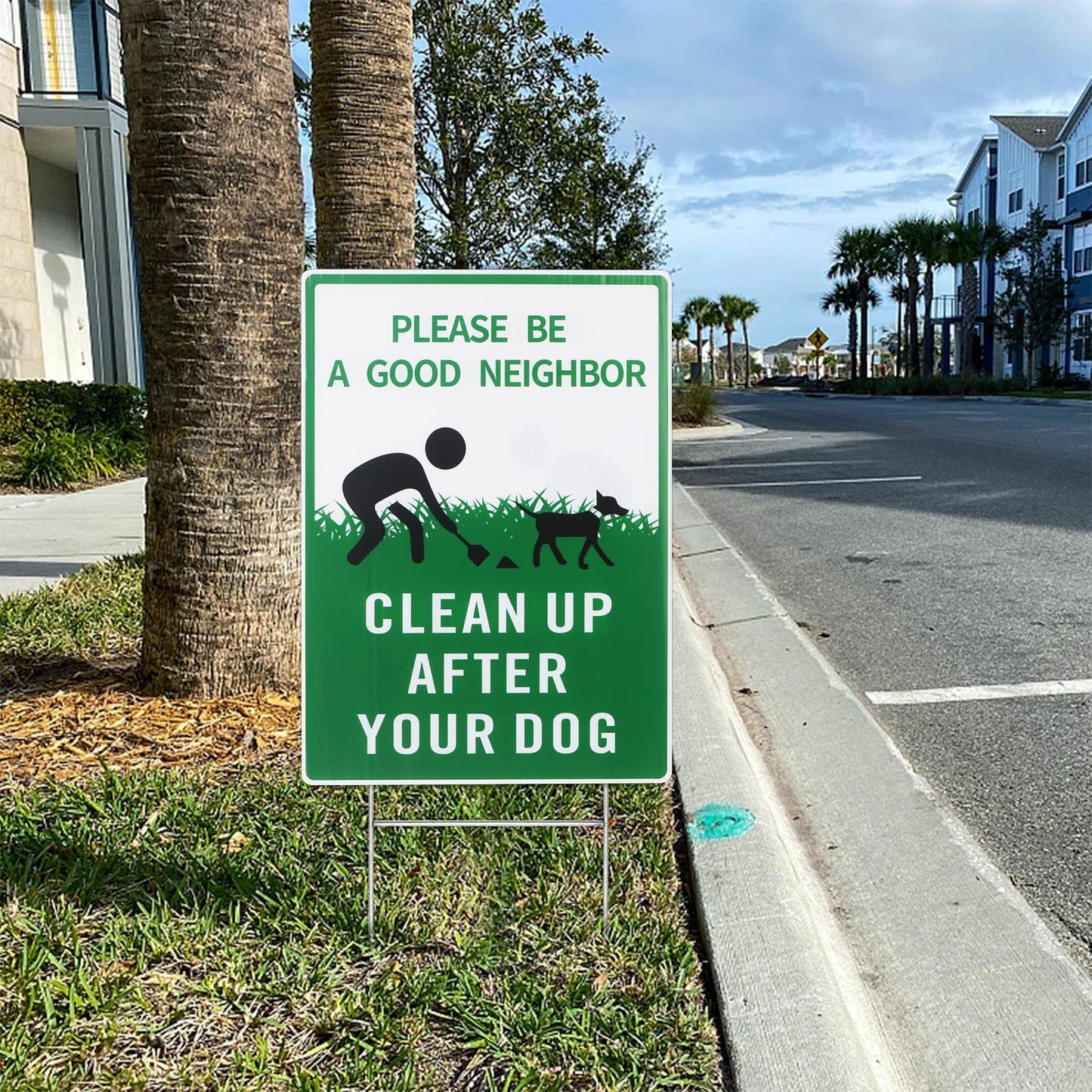 Thten Please Clean Up After Your Dog,Double Sided, Easy Install,12" x 9" Yard Sign with Metal Wire H-Stakes,Be a Good Neighbor Sign,Pick Up Your Dog Poop Signs, Dog Poop Sign 3 Pack