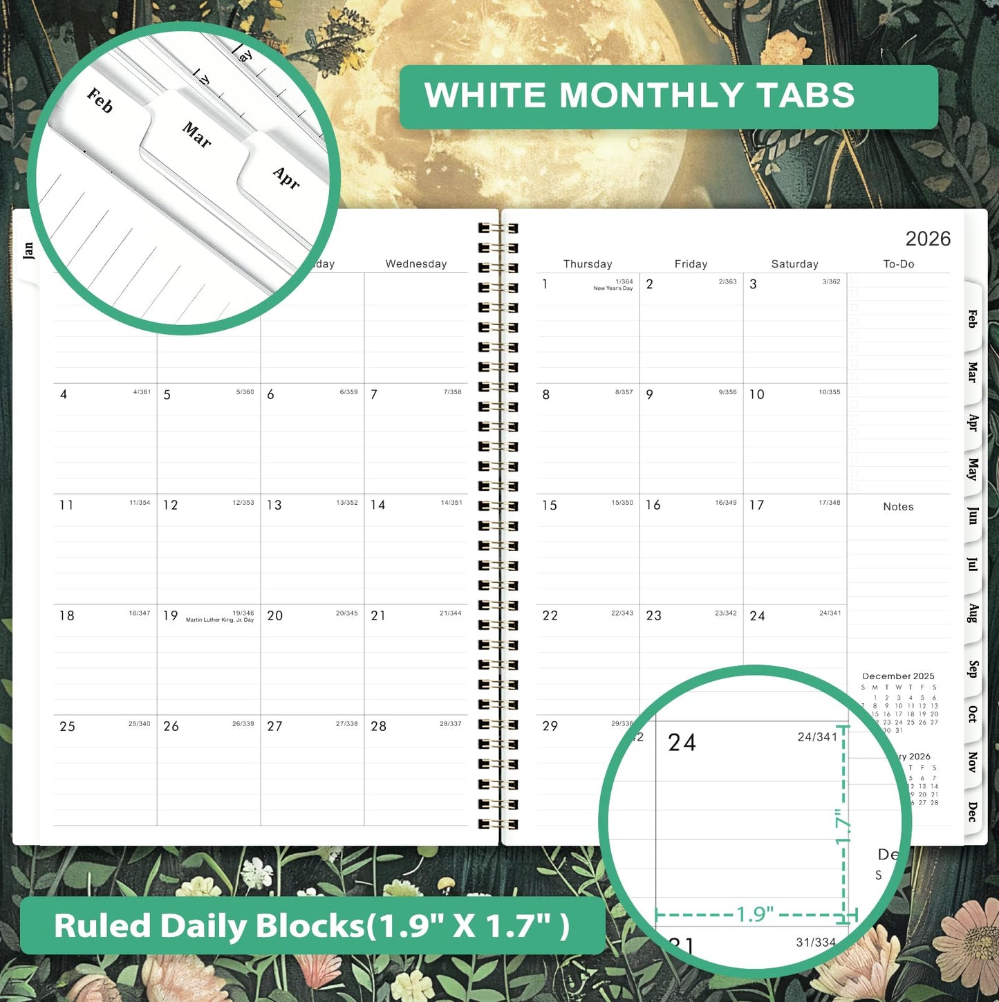 2026 Planner - Planner 2026, JAN 2026 - DEC 2026, 2026 Planner Weekly and Monthly, 2026 Calendar Planner, 9" x 11", Tabs, Spiral Binding, Back Pocket