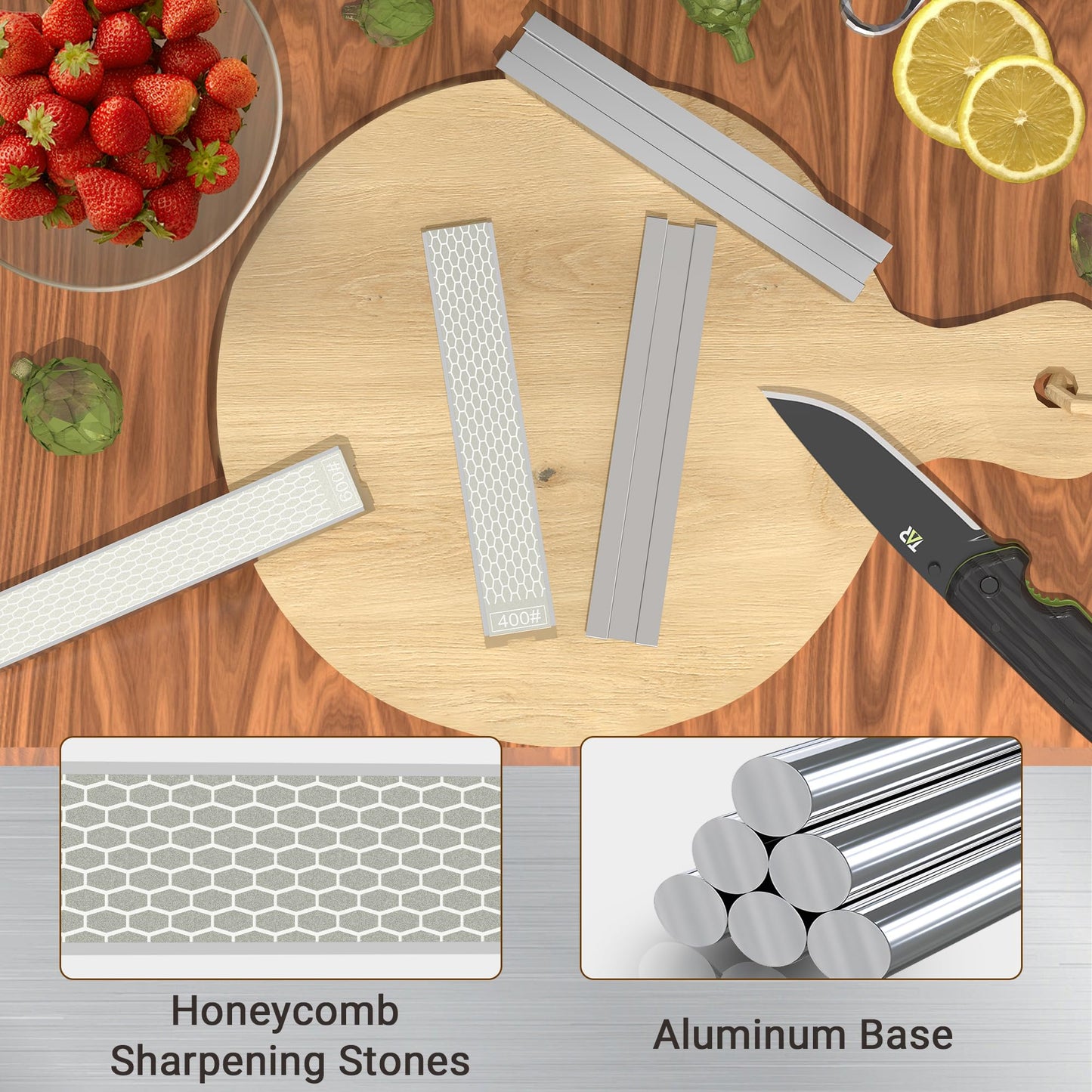 XARILK 4 PCS Diamond Knife Sharpening Stones Set with Aluminum Base 16×2.2 cm, Diamond Plates Kit for XARILK Type Sharpeners System, 240# 400# 600# 1000# Grit