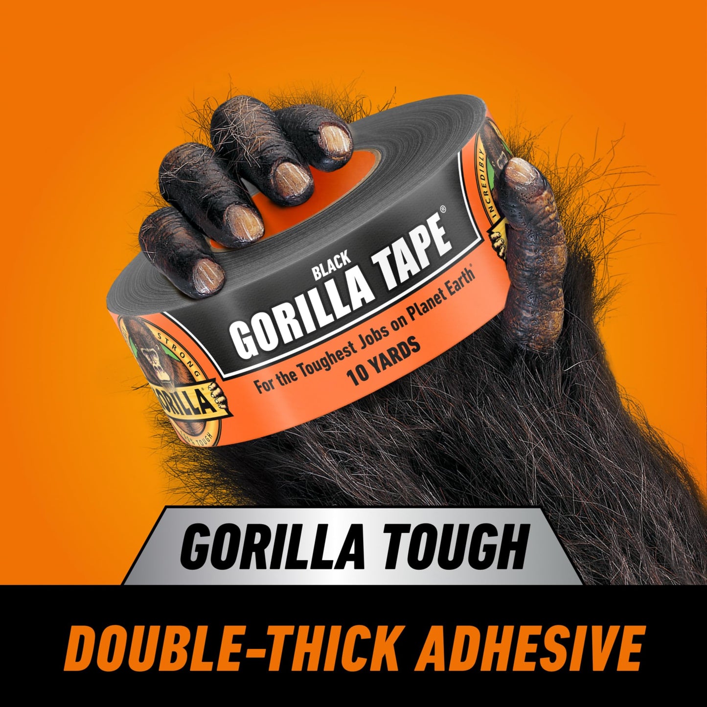 Gorilla Tape, Duct, Utility, Triple Layer Strength, Indoor & Outdoor, Weather Resistant Shell, 1.88 in x 10 yd, Black, (Pack of 2)