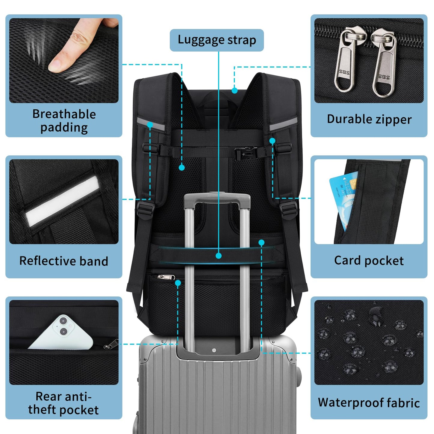 Travel Backpack 15.6 Inch Laptop Backpack for Men and Women Anti Theft Carry On Backpack Flight Approved Computer Backpack with USB Charging Port Large Waterproof Backpacks for Work School, Black