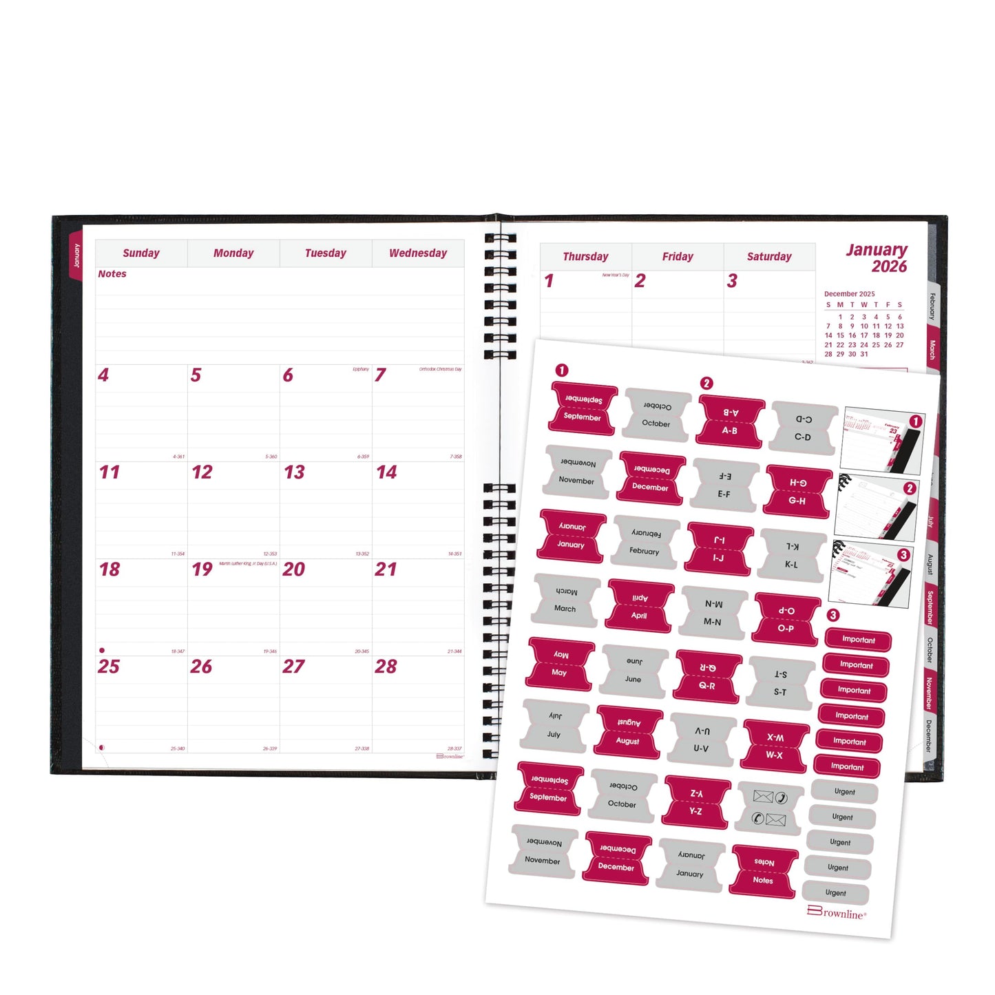 Brownline® 2026 CoilPro™ Monthly Planner, 14 Months, December 2025 to January 2027, Twin-Wire Binding, 11" x 8.5", Black (CB1262C.BLK-26)